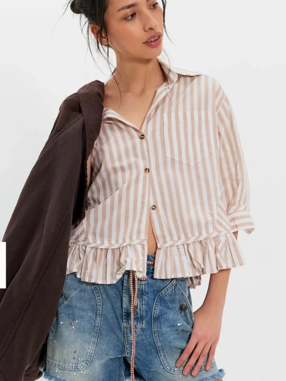 We The Free (Free People) Women's Bailey Stripe Shirt In Neutral - Size XL NWT